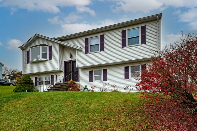 a front view of house with yard and green space