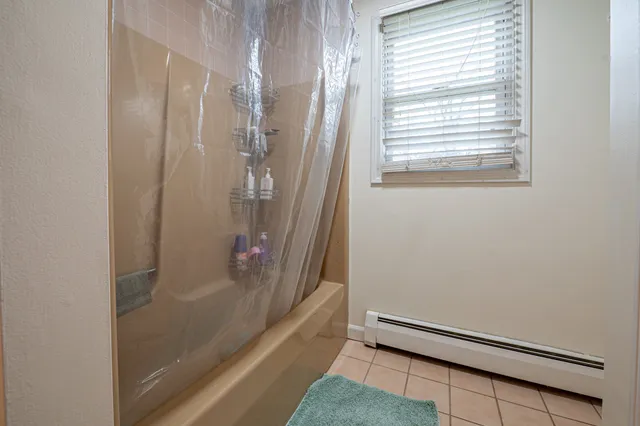 a bathroom with a bathtub