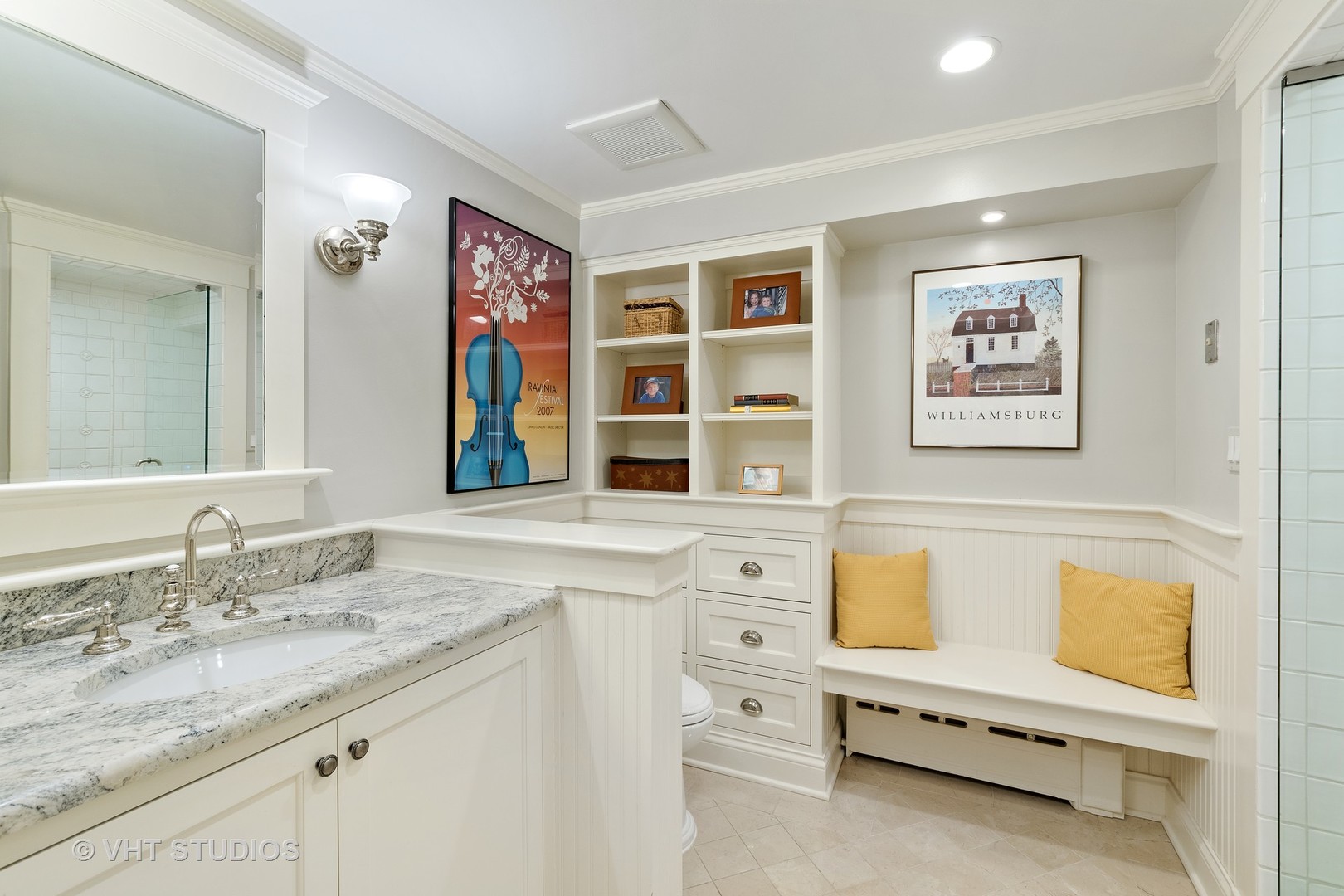 811 Sunset Road Winnetka, IL 60093 - Photo 24 of 40 a bathroom with a granite countertop sink and a mirror