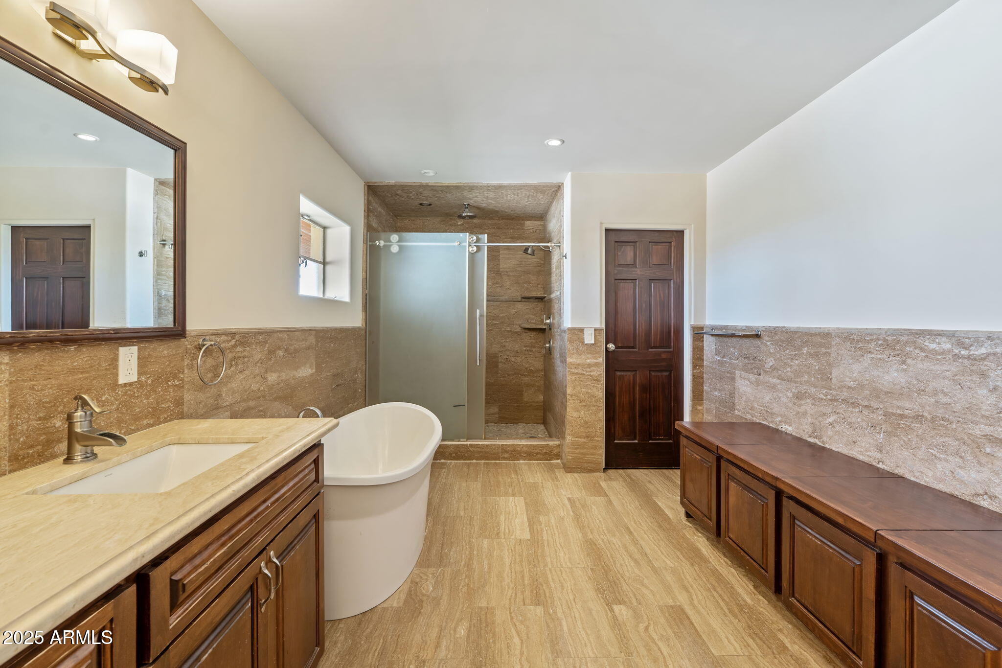 5310 East Camelback Road Phoenix, AZ 85018 - Photo 25 of 50 a bathroom with a granite countertop sink toilet and shower