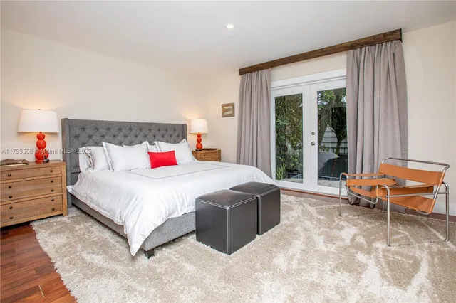 a bed sitting in a bedroom next to a window