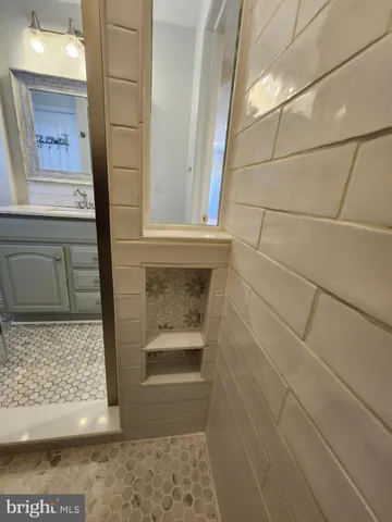 a bathroom with a window