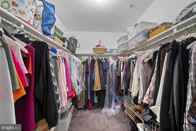 a view of walk in closet with clothes