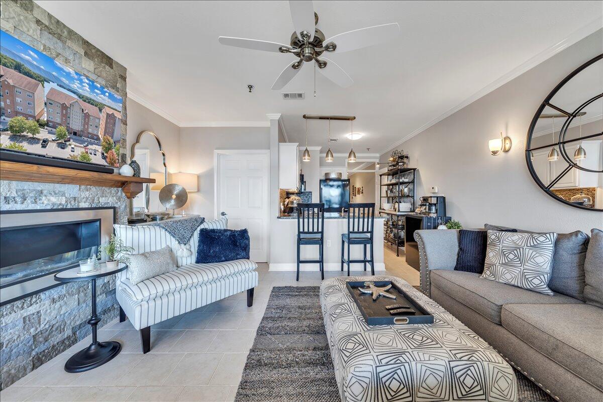 1245 Graves Harbor Trail, Unit 217 Huddleston, VA 24104 - Photo 8 of 39 a living room with furniture and a fireplace