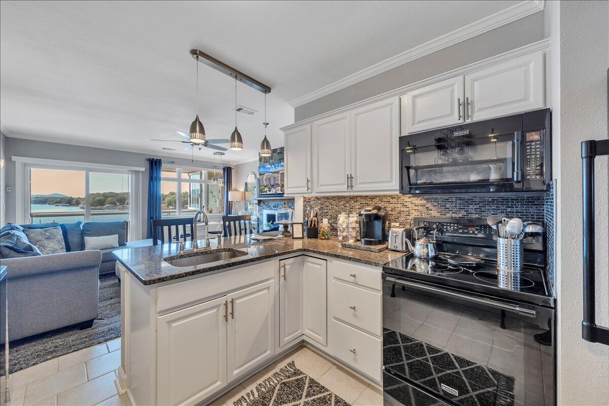 1245 Graves Harbor Trail, Unit 217 Huddleston, VA 24104 - Photo 9 of 39 a kitchen with granite countertop a sink stove and cabinets