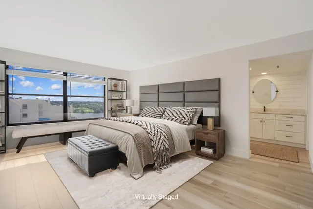 a bed room with a bed and with furniture