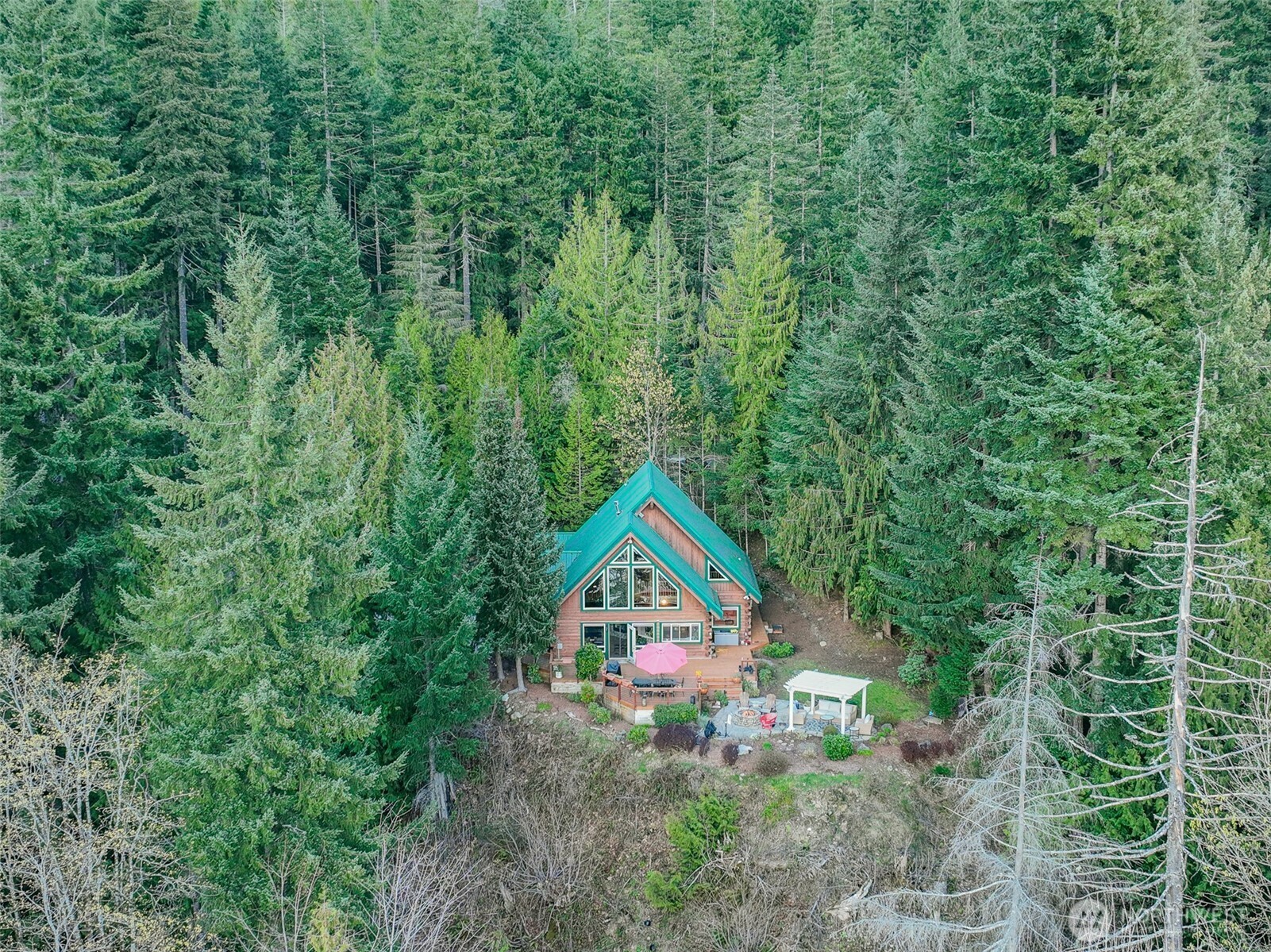 6323 North Lake Cushman Road Hoodsport, WA 98548 - Photo 9 of 40 a backyard of a house with lots of green space and fountain