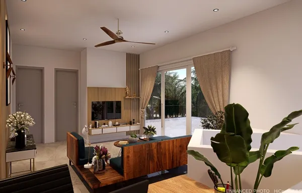 a view of a green field with lots of bushes