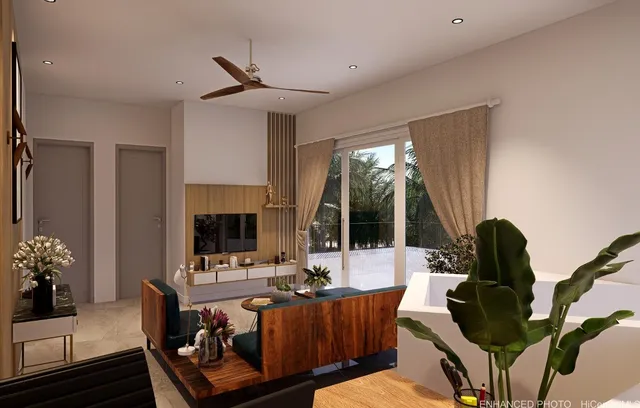 a view of a green field with lots of bushes