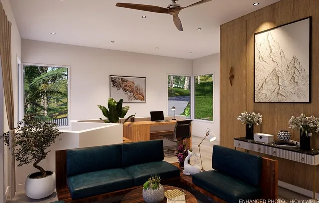 a view of a backyard with plants