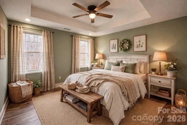 a bed room with a bed and a couch