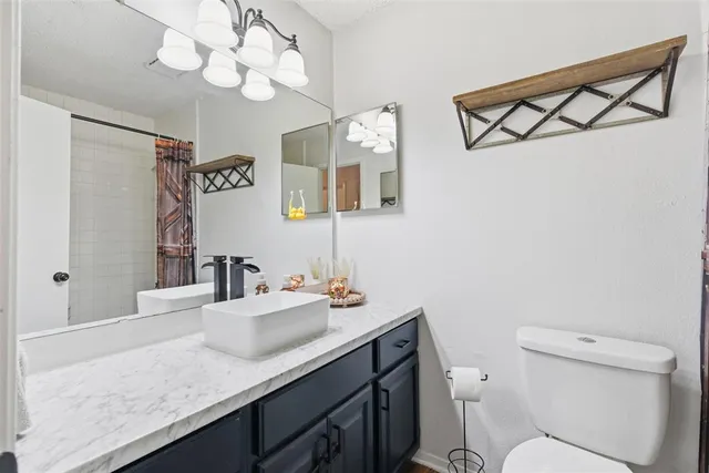 a bathroom with a sink a mirror and a toilet