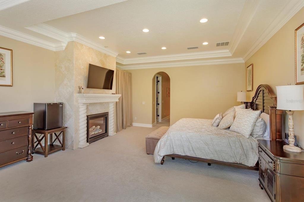 5719 Emerson Pointe Way Orlando, FL 32819 - Photo 20 of 50 a bedroom with furniture and a fireplace
