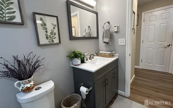 a bathroom with a sink and mirror
