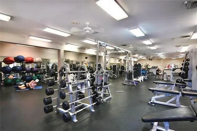 a view of a room with gym equipment