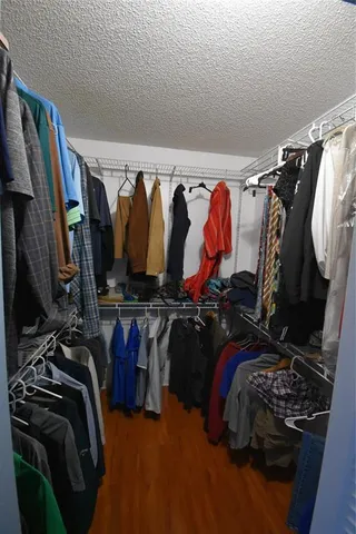a view of walk in closet with clothes and shoes