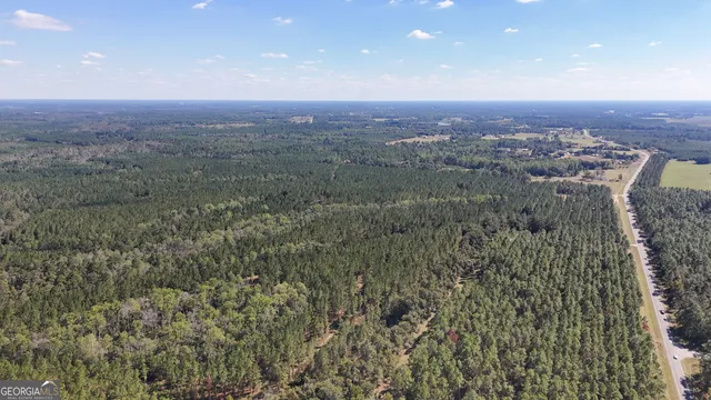 an aerial view of residential building and green space