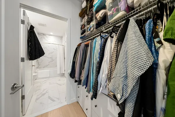 a close view of a walk in closet