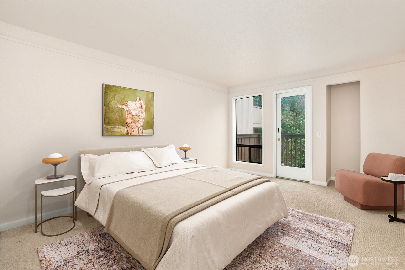 2940 Kennewick Place Northeast Renton, WA 98056 - Photo 18 of 37 a spacious bedroom with a bed a couch and a potted plant