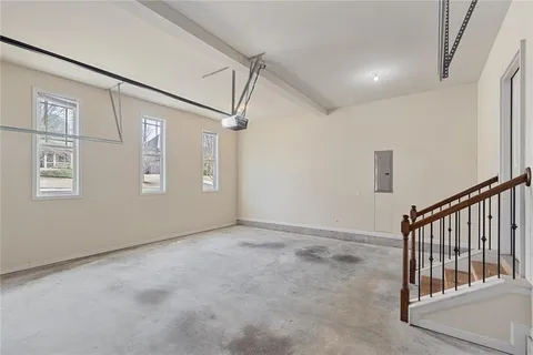 a view of a porch with wooden floor