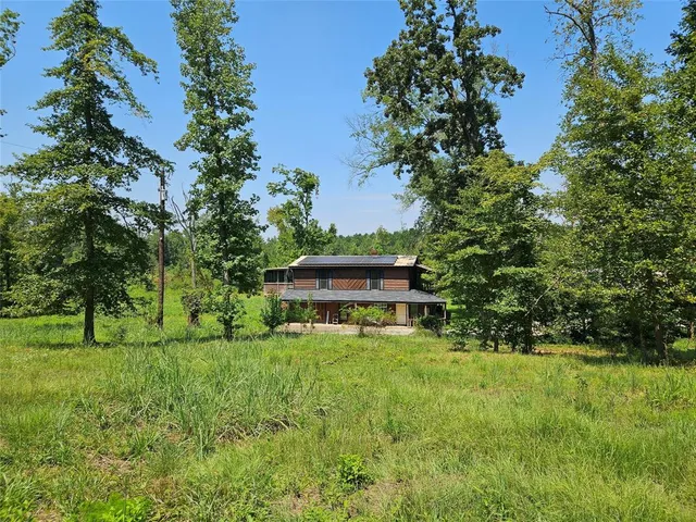 a green field with lots of trees