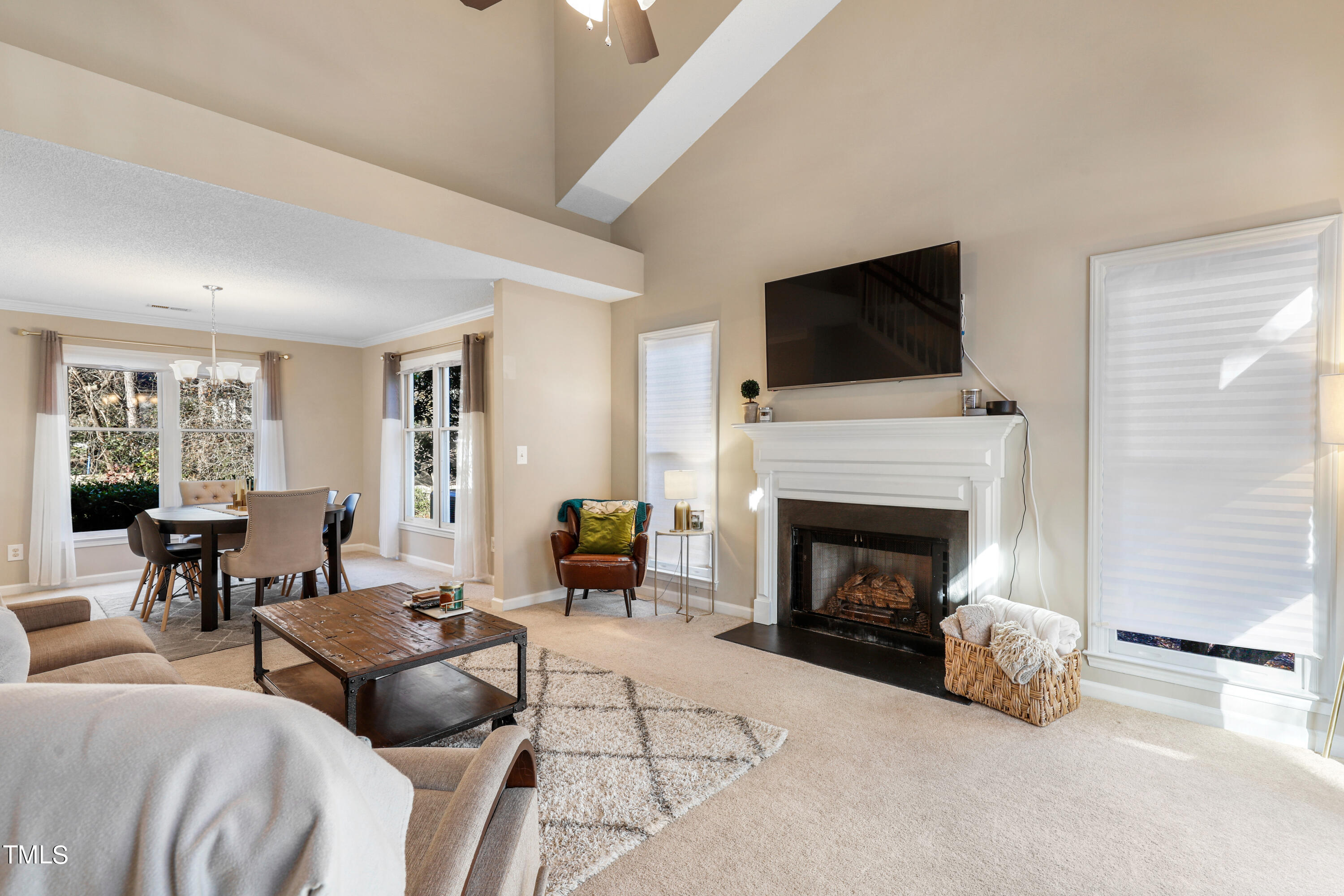 3632 Epperly Court Raleigh, NC 27616 - Photo 3 of 26 a living room with furniture a flat screen tv and a fireplace
