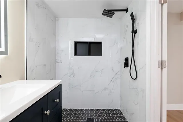 a bathroom with a shower