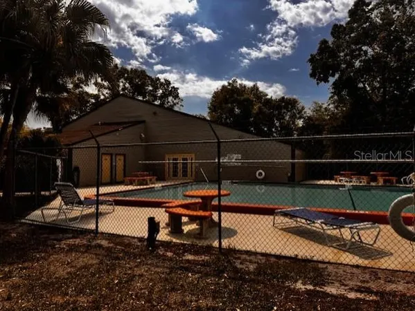 a garden view with a seating space