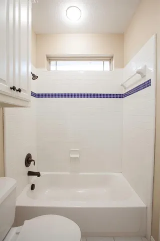 a bathroom with a toilet and a bathtub