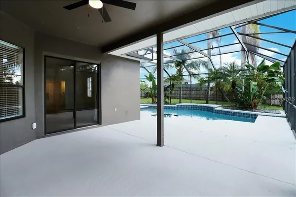 a view of a porch with a backyard