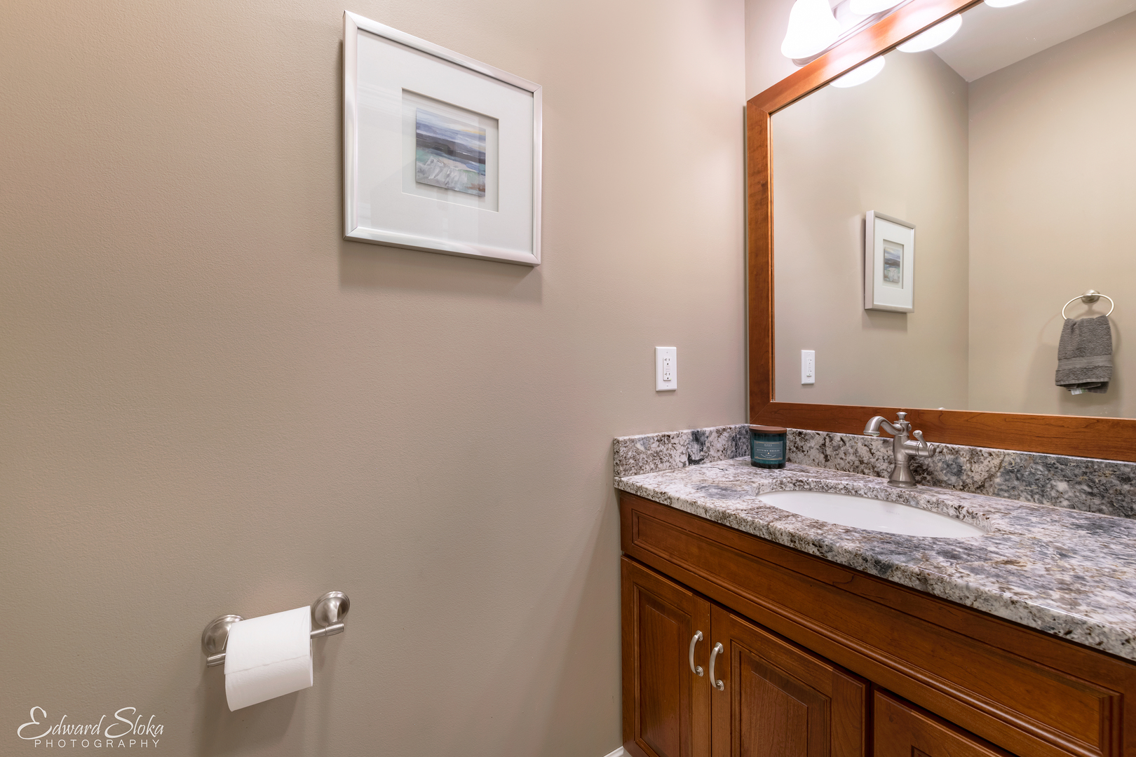 1246 Pinegar Road Garden Prairie, IL 61038 - Photo 15 of 43 a bathroom with a granite countertop sink and a mirror