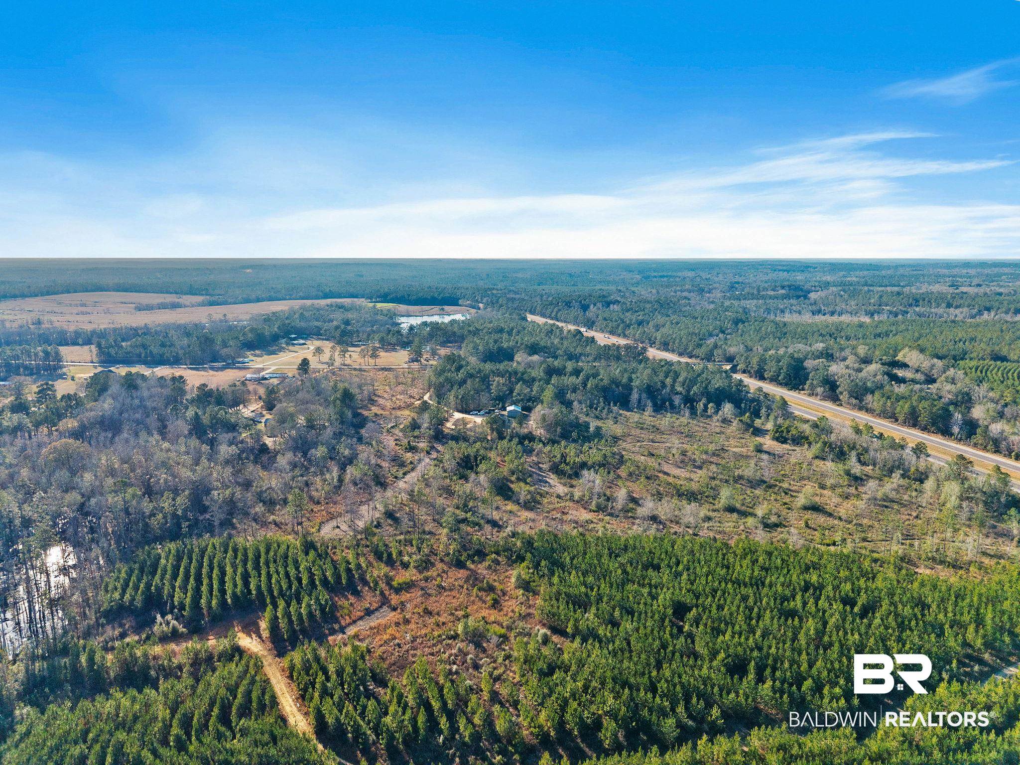 55750 Lottie Road Perdido, AL 36562 - Photo 1 of 84 Aerial view of property's location with a heavily wooded area and rural landscape