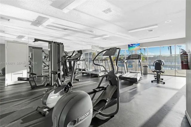 a view of a room with gym equipment