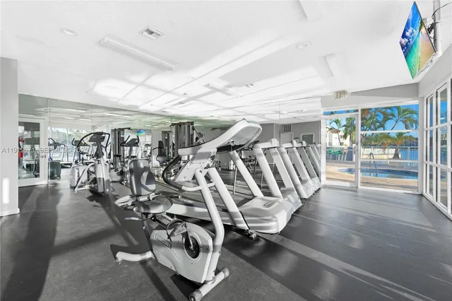 a view of a room with gym equipment