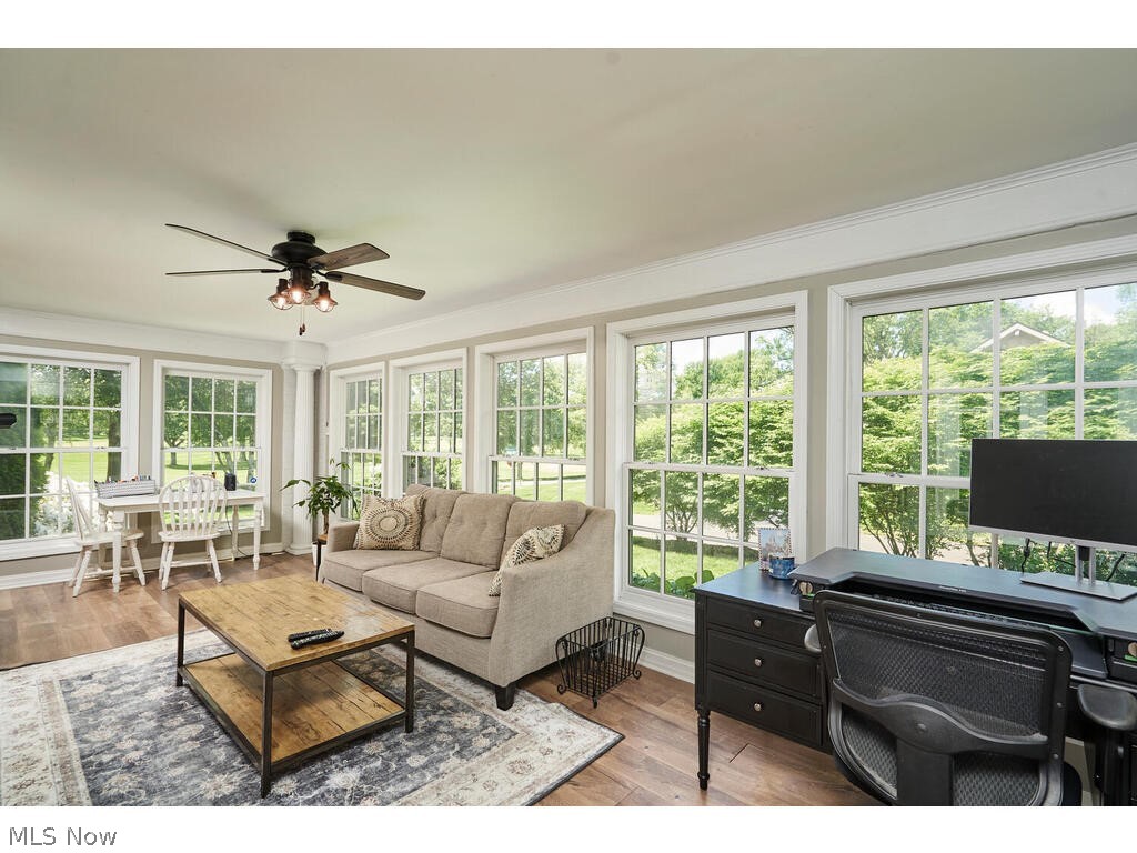 39 North Wheaton Road Akron, OH 44313 - Photo 17 of 38 Living room featuring a wealth of natural light, wood-type flooring, and ceiling fan