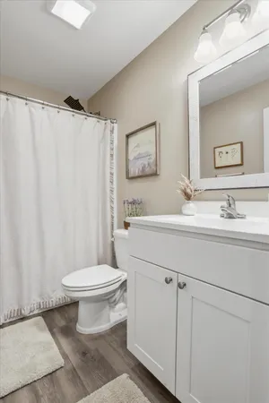 a bathroom with a sink toilet and a mirror