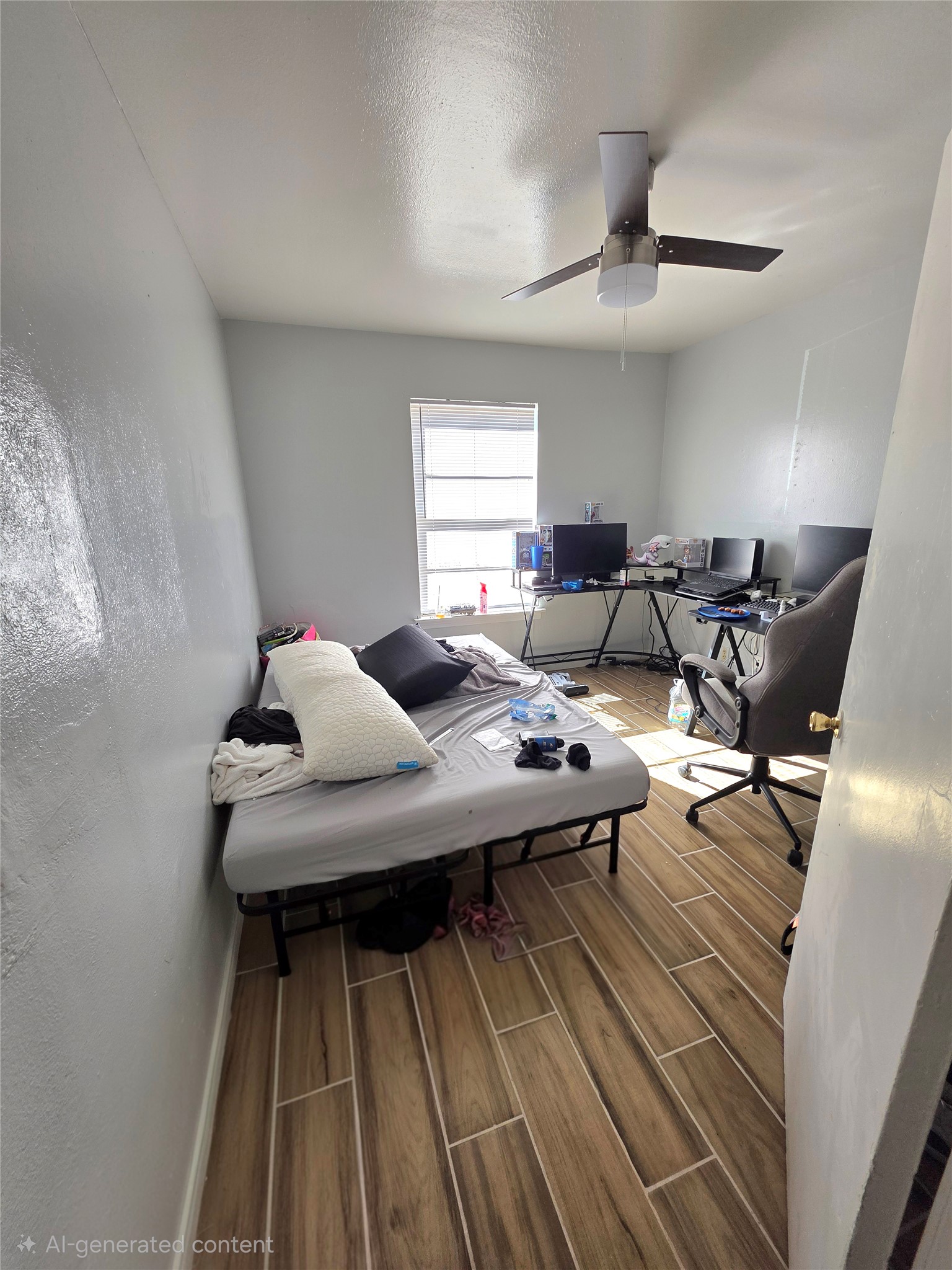 805 Sissom Road Killeen, TX 76541 - Photo 23 of 35 Bedroom featuring wood finish floors, an office area, and a ceiling fan
