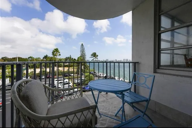 a view of a chairs and table in patio