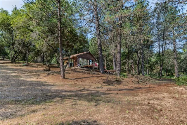 a view of outdoor space with deck and trees