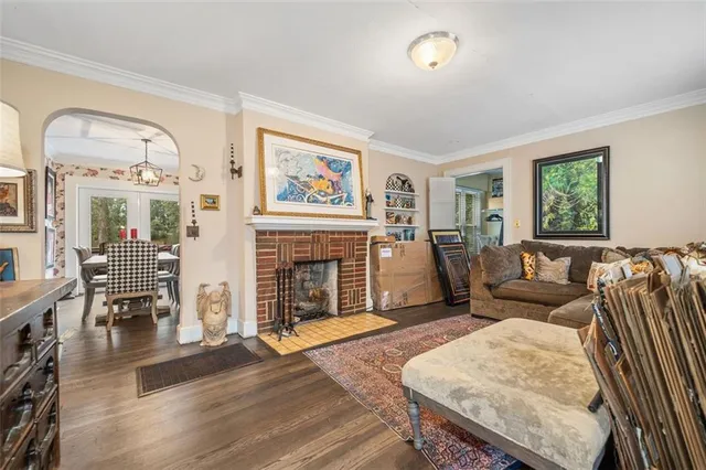 a front view of a fireplace with window