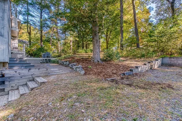 a view of a house with a yard and tree s