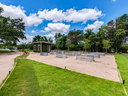 a view of a backyard with large tree