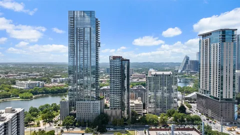 a city view with tall buildings