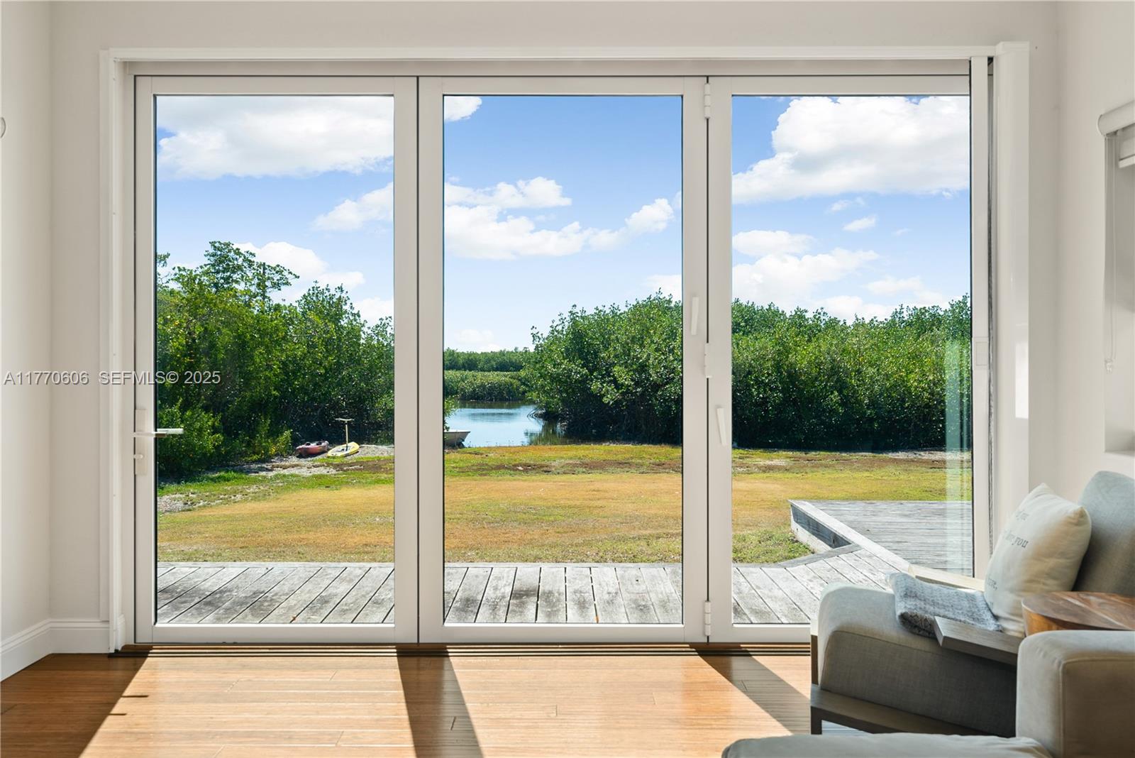 a view of a city from a living room