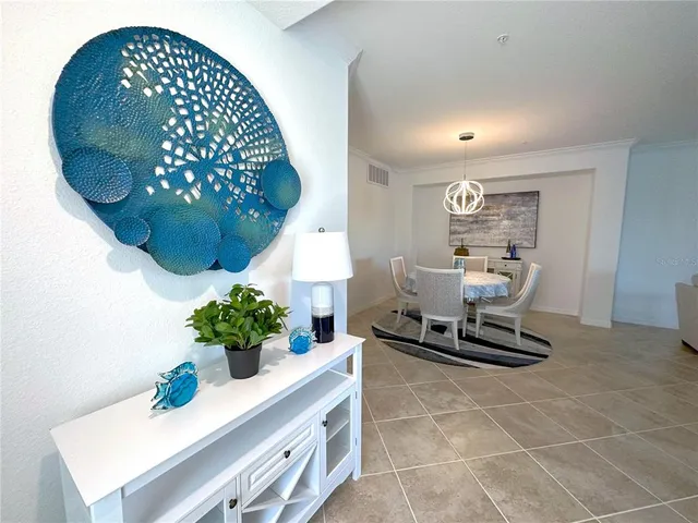 a living room with a chandelier