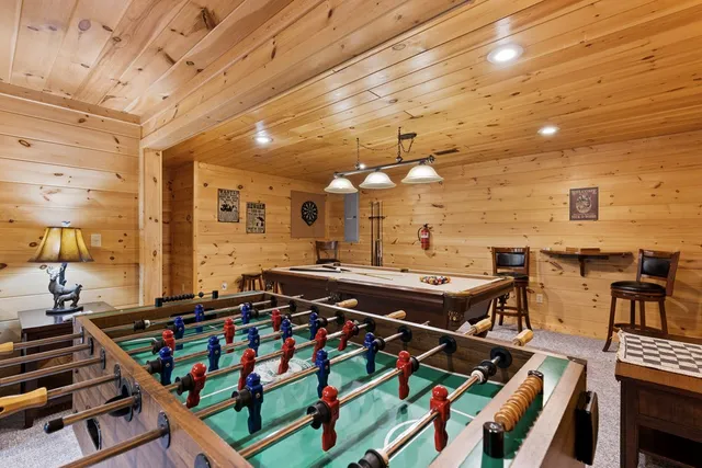 a view of a patio with wooden floor