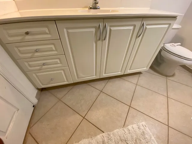 a bathroom with a shower and toilet