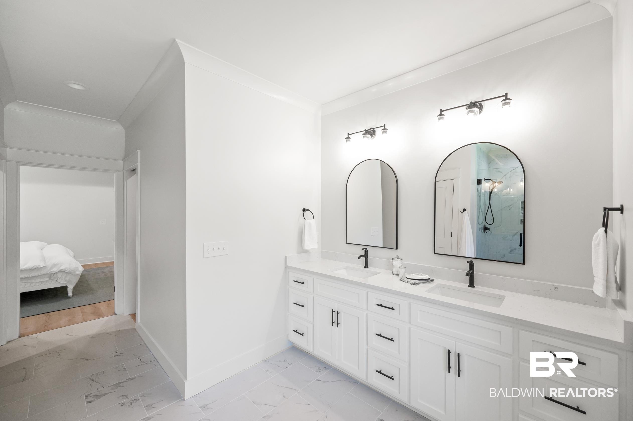 28889 Canal Road Orange Beach, AL 36561 - Photo 43 of 55 Bathroom with vanity and ornamental molding