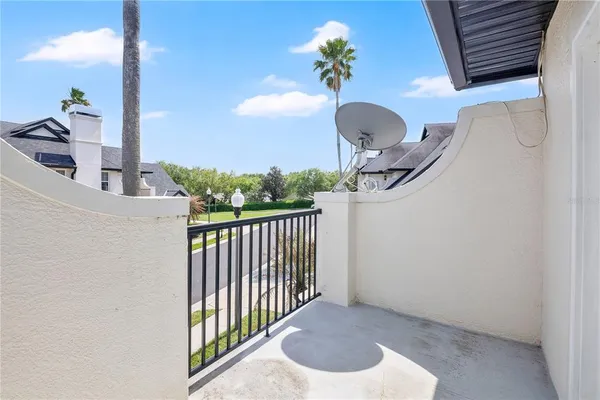 an aerial view of a swimming pool patio and mountain view