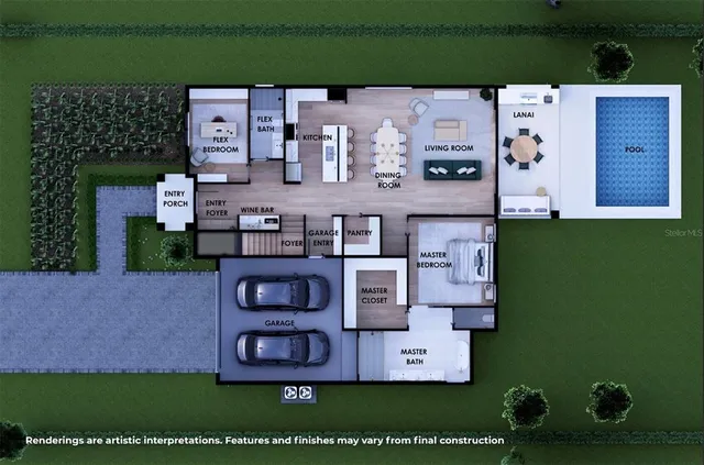 a brick building with a yard in front of it